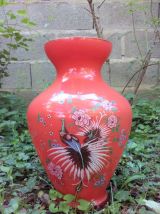 Joli vase en opaline - Décor paon 