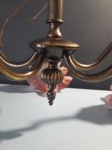 lustre en laiton et verre dépoli rose et blanc