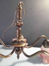 lustre en laiton et verre dépoli rose et blanc
