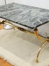 Table basse en marbre vert et laiton massif années 40 / 50