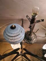 Lampe  laiton 1930 art deco globe bleu moulé clichy . 33x15.