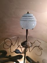 Lampe  laiton 1930 art deco globe bleu moulé clichy . 33x15.