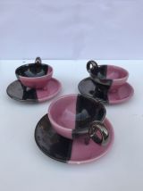 service à café/thé signé luc de Vallauris années 50  rose