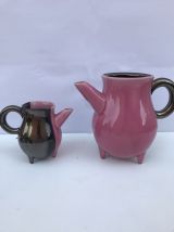 service à café/thé signé luc de Vallauris années 50  rose