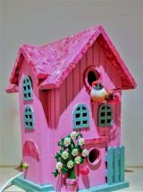 Lampe nichoir rose, lampe de chevet oiseau rose