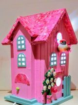 Lampe nichoir rose, lampe de chevet oiseau rose