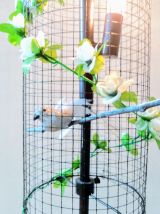 Lampe volière noire, blanche, cage oiseaux, fleurs
