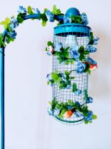 Lampe volière bleue, cage oiseaux, fleurs, télécommande