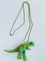 Collier dinosaure vert, Vélociraptor, fille, garçon