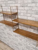 etagere string acier faux bois, montants torsadé or 1960
