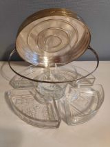 serviteur en métal argenté avec 5 raviers en verre taillé