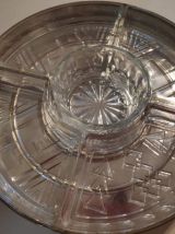 serviteur en métal argenté avec 5 raviers en verre taillé