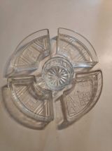 serviteur en métal argenté avec 5 raviers en verre taillé