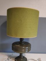 grande lampe verte en bois tourné