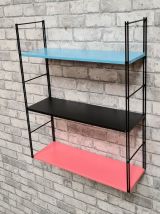 etagere acier string vintage 1960 bleu rose noir , 47x60x18 