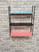 etagere acier string vintage 1960 bleu rose noir , 47x60x18 