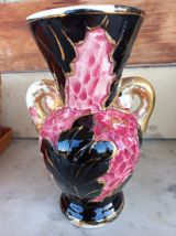 Joli vase Vallauris rose et noir anses