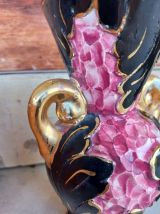 Joli vase Vallauris rose et noir anses