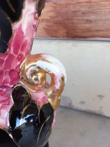 Joli vase Vallauris rose et noir anses