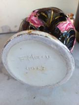 Joli vase Vallauris rose et noir anses