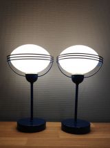 lampes "space age" métal bleu et opaline