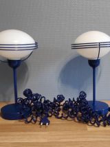 lampes "space age" métal bleu et opaline