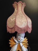 lampe pierrot en céramique et abat-jour tissu