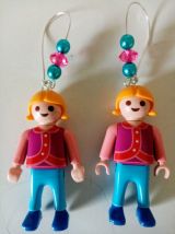 Boucles d'oreilles Playmobil/argentées, bleues, rouges