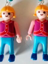 Boucles d'oreilles Playmobil/argentées, bleues, rouges