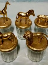 Bocaux animaux savane dorés, rangement et décoration