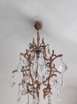 lustre cage bronze et pampilles en cristal