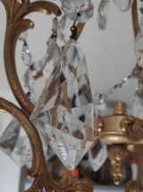lustre cage bronze et pampilles en cristal