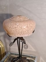 lampe  fer art déco abat jour  clichy rose, 1930 a 40      ,