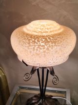 lampe  fer art déco abat jour  clichy rose, 1930 a 40      ,