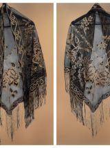 ✅ Châle Vintage Brodé en Fil doré