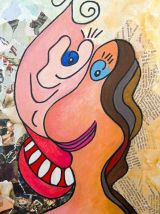 Portrait de femme peinture acrylique technique mixte. 