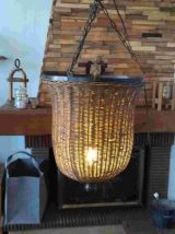 Grande suspension en osier vintage