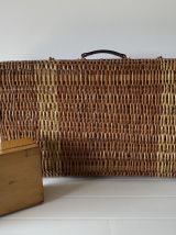 Grande valise / malle en rotin des années 60