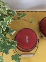 Pot seau vintage en métal émaillé rouge