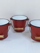 Pot seau vintage en métal émaillé rouge