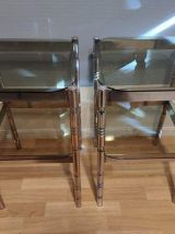 chevets métal chromé et verre fumé