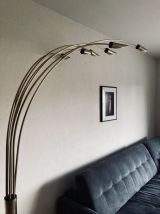 Lampadaire arc 6 bras laiton et marbre vintage années 70
