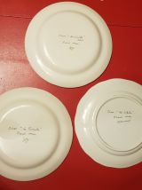 Lot de 3 assiettes peintes à la main - Thème coq - Signées