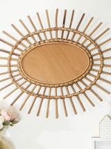 Miroir soleil oval en rotin années 60