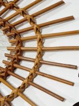 Miroir soleil oval en rotin années 60