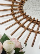 Miroir soleil oval en rotin années 60