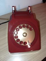 Lampe téléphone vintage années 70 bordeaux et or