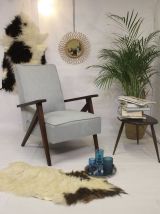 Fauteuil scandinave en hêtre années 60 style brutaliste.