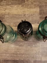 lot de 3 bocaux vintage en verre vert 
