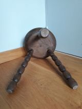 Tabouret tripode bois tourné façon bobine